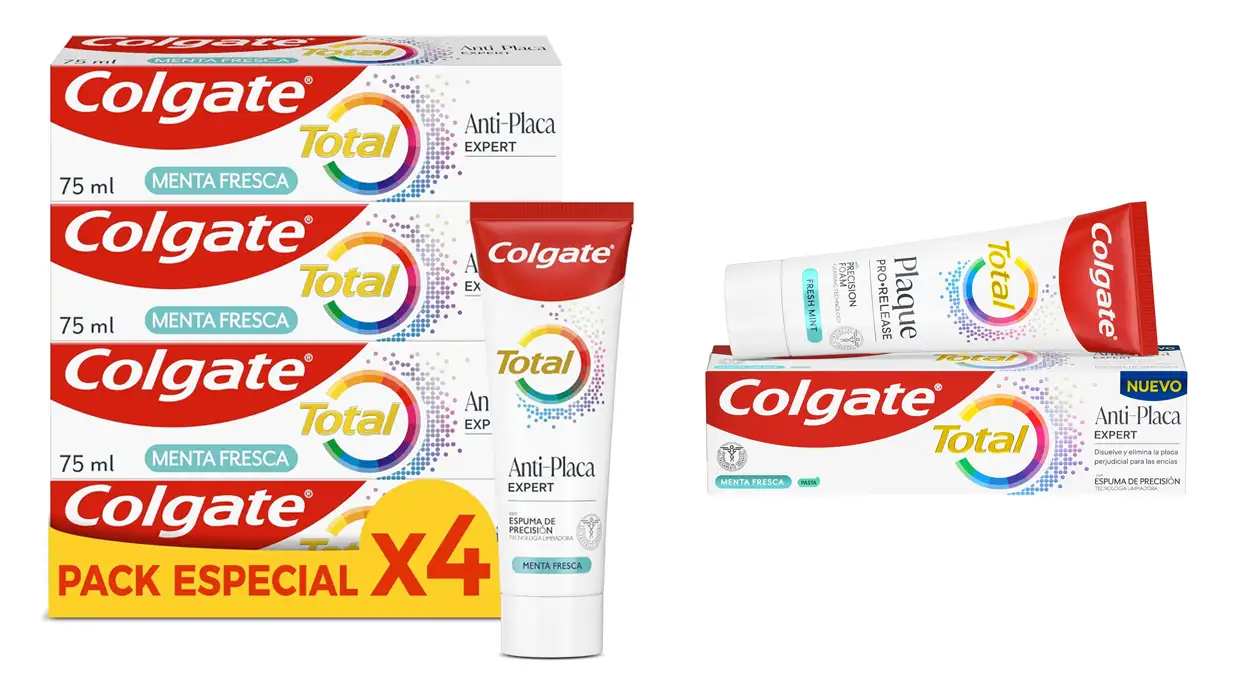 Chollo Pack x4 Colgate Total Anti-Placa Expert Menta Fresca de 75 ml por sólo 9,85€ (-35%) ¡2,46€ cada una!