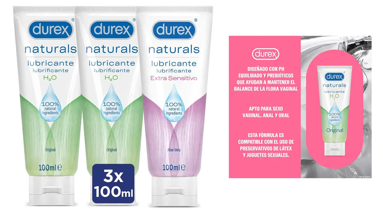 Chollo Pack x3 lubricante a base de agua Durex Naturals de 100 ml por sólo 15,15€ (-50%)