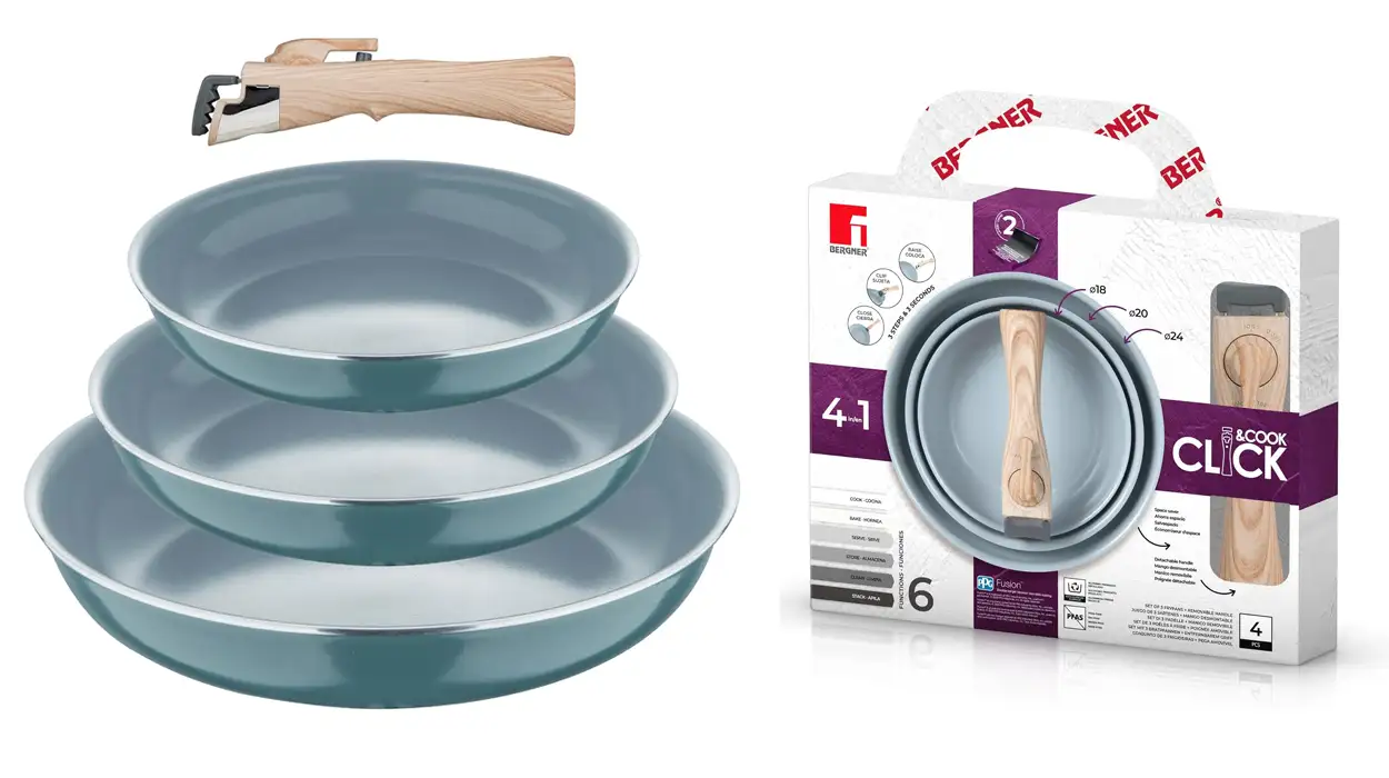Chollo Juego de 3 sartenes Bergner de 18, 20 y 24 cm con mango desmontable por sólo 39,99€ con envío gratis (-32%)