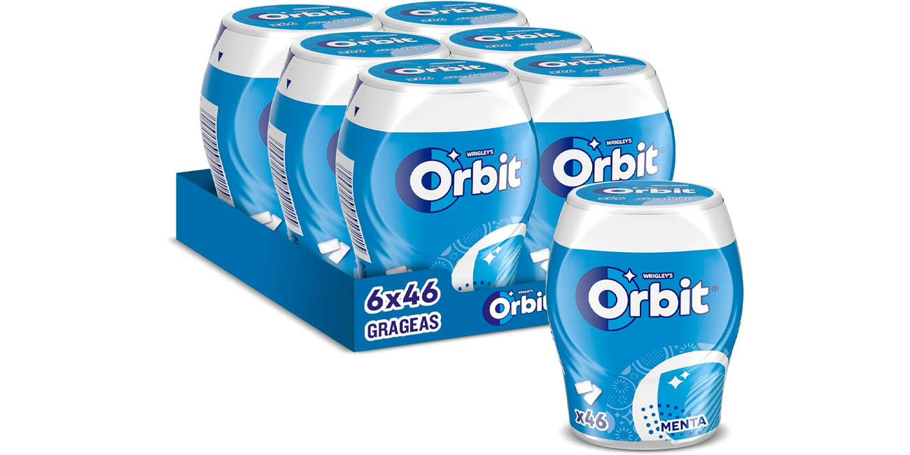 Chollo Pack de 6 botes de chicles Orbit Menta sin azúcar por sólo 11,48€ (-27%)