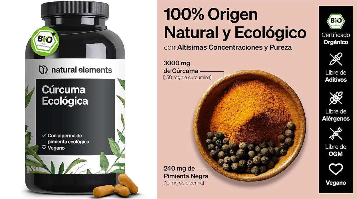 Chollo Cúrcuma Ecológica con Pimienta Negra Natural Elements de 240 cápsulas por sólo 15,98€ (-20%)