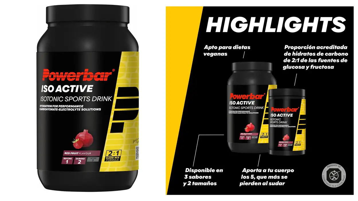 Chollo Bebida isotónica PowerBar Isoactive Red Fruit de 1.320 g con 5 electrolitos y C2MAX por sólo 12,19€ (-44%)
