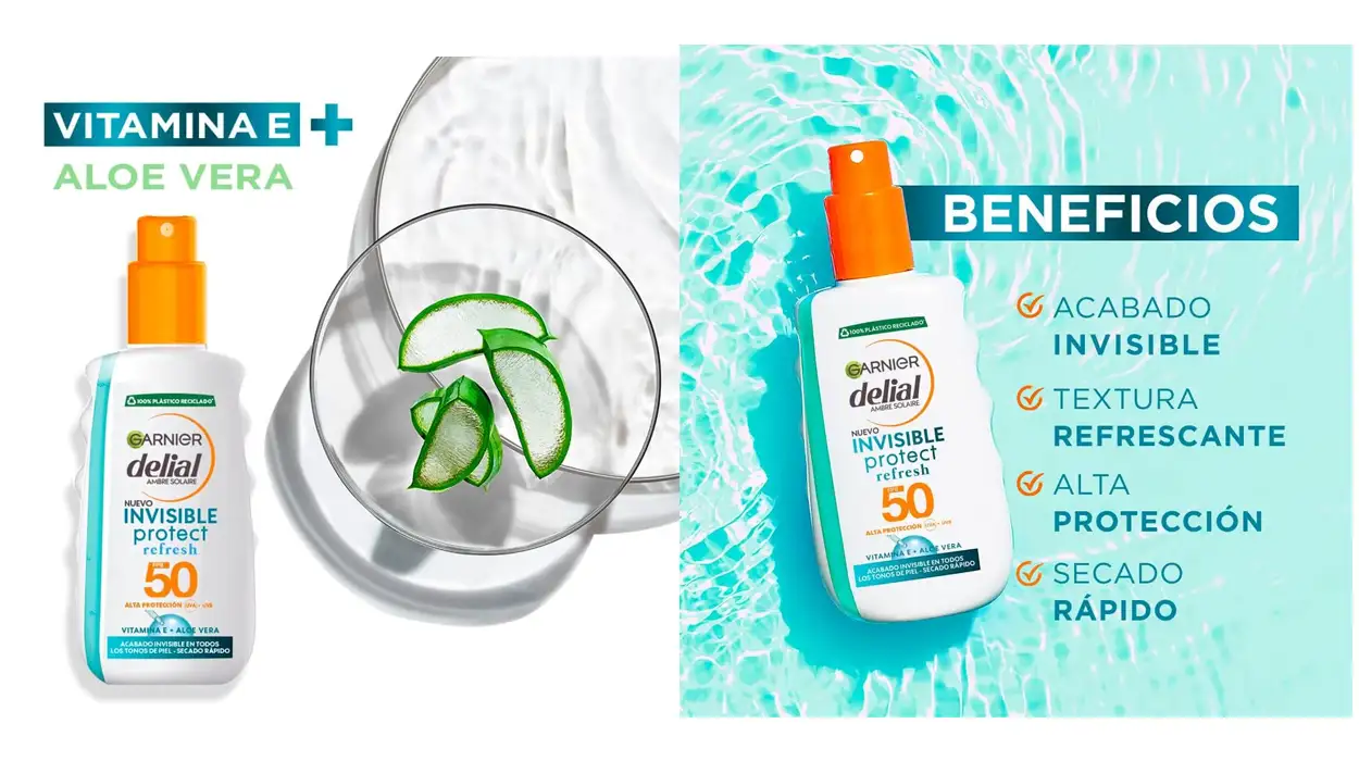 Chollo Spray solar Garnier Delial Invisible Protect SPF50 de 200 ml por sólo 9,95€ (-39%)
