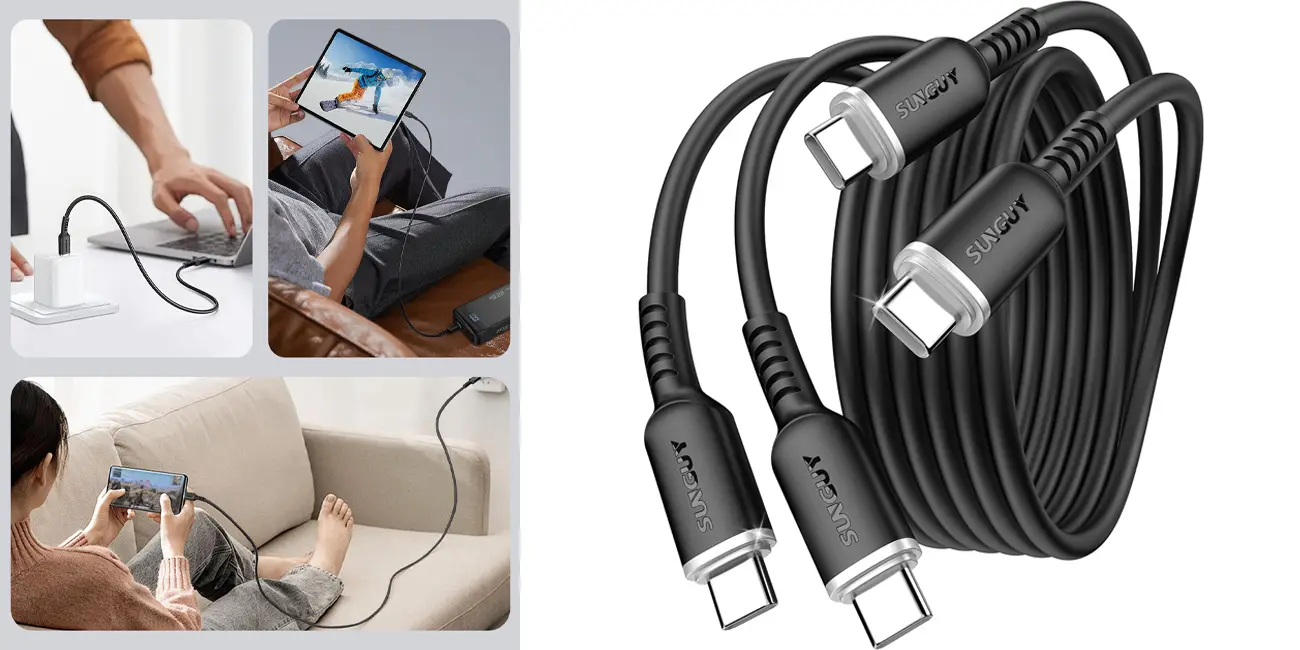Chollo Pack 2x cable USB-C SUNGUY de 1 metro por sólo 6,99€ (-22%) ¡3,50€ cada uno!