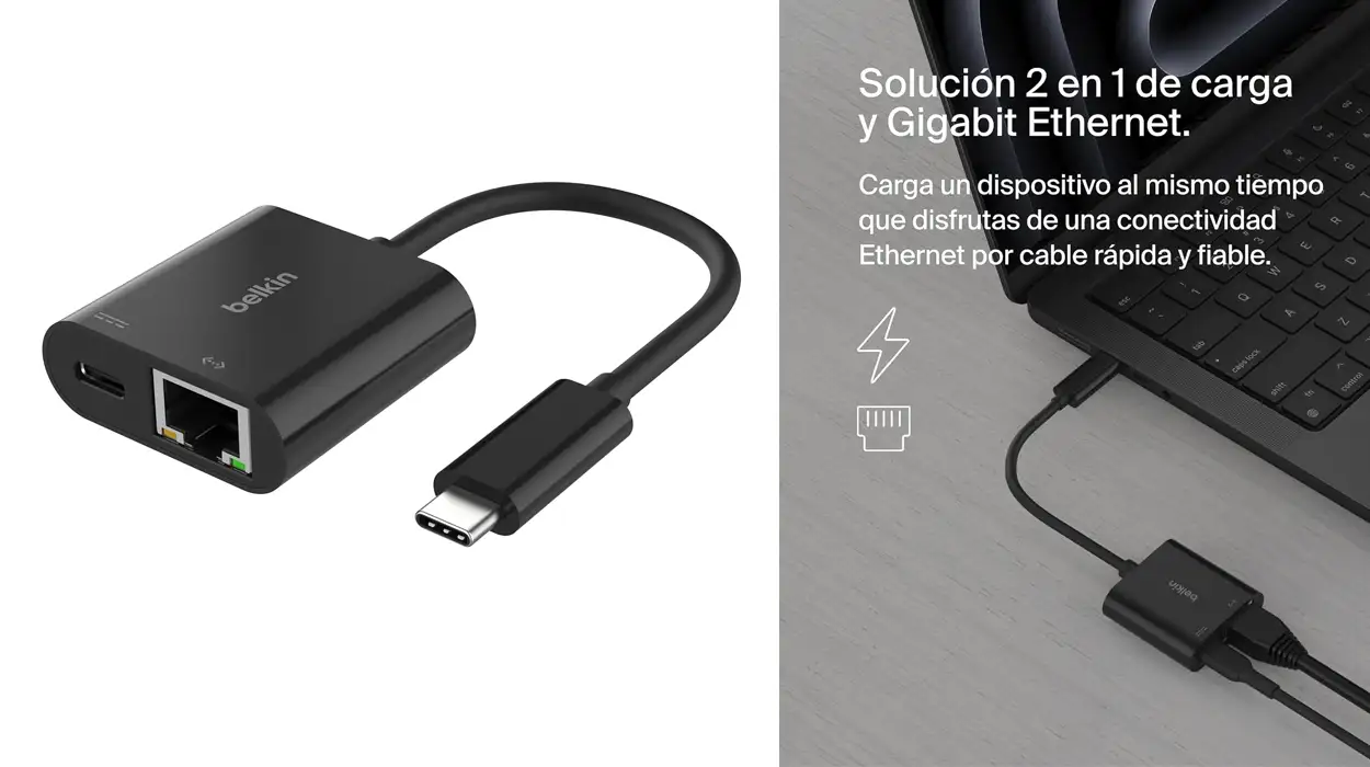 Chollo Adaptador Belkin Connect USB-C a Ethernet + Carga de 100 W por sólo 14,99€ con cupón (-28%)