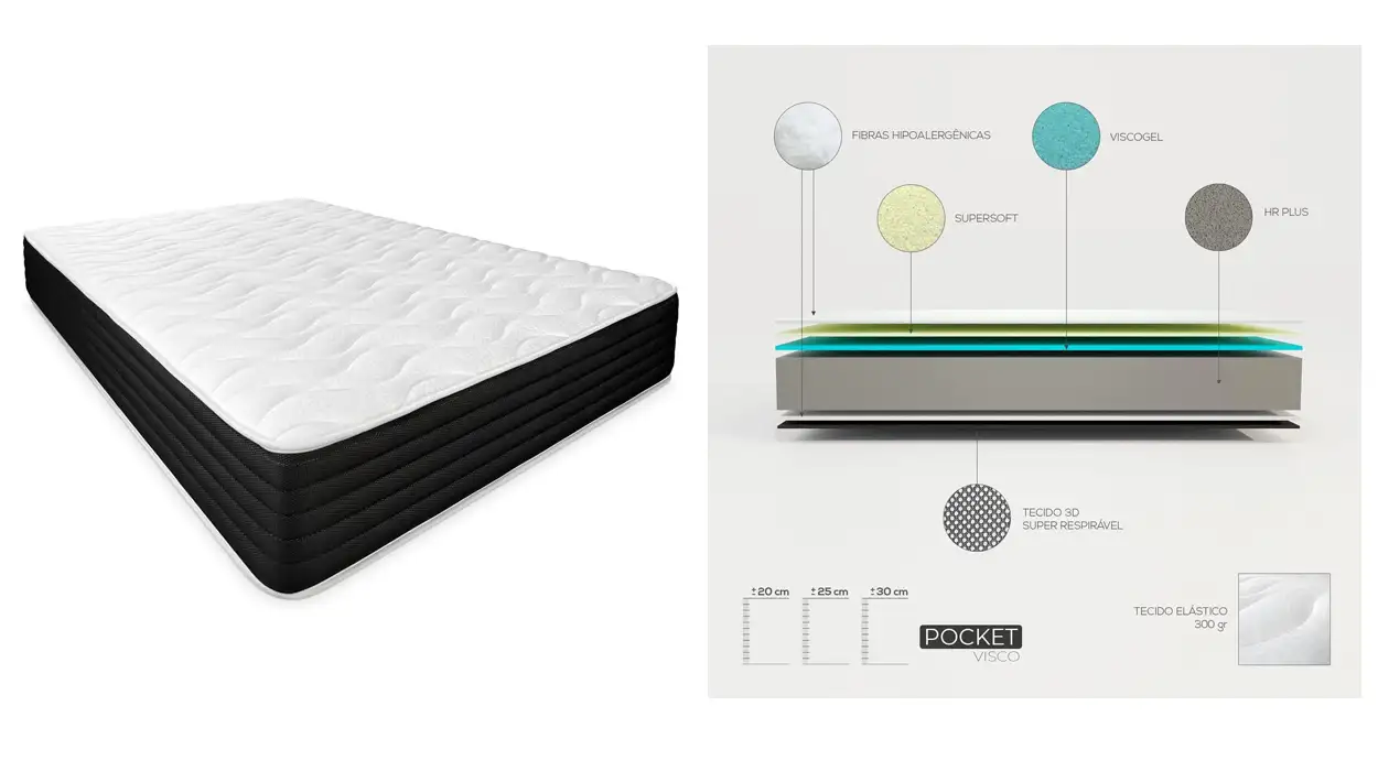 Chollo Colchón viscoelástico Duérmete Online Pocket Visco Reversible de 150 x 200 cm por sólo 103,99€ con envío gratis (-54%)