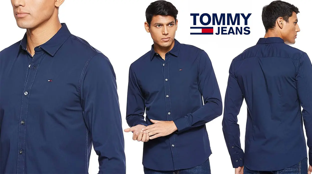 Chollo Camisa Tommy Jeans TJM slim azul marino para hombre por sólo 42€ con envío gratis (-40%)