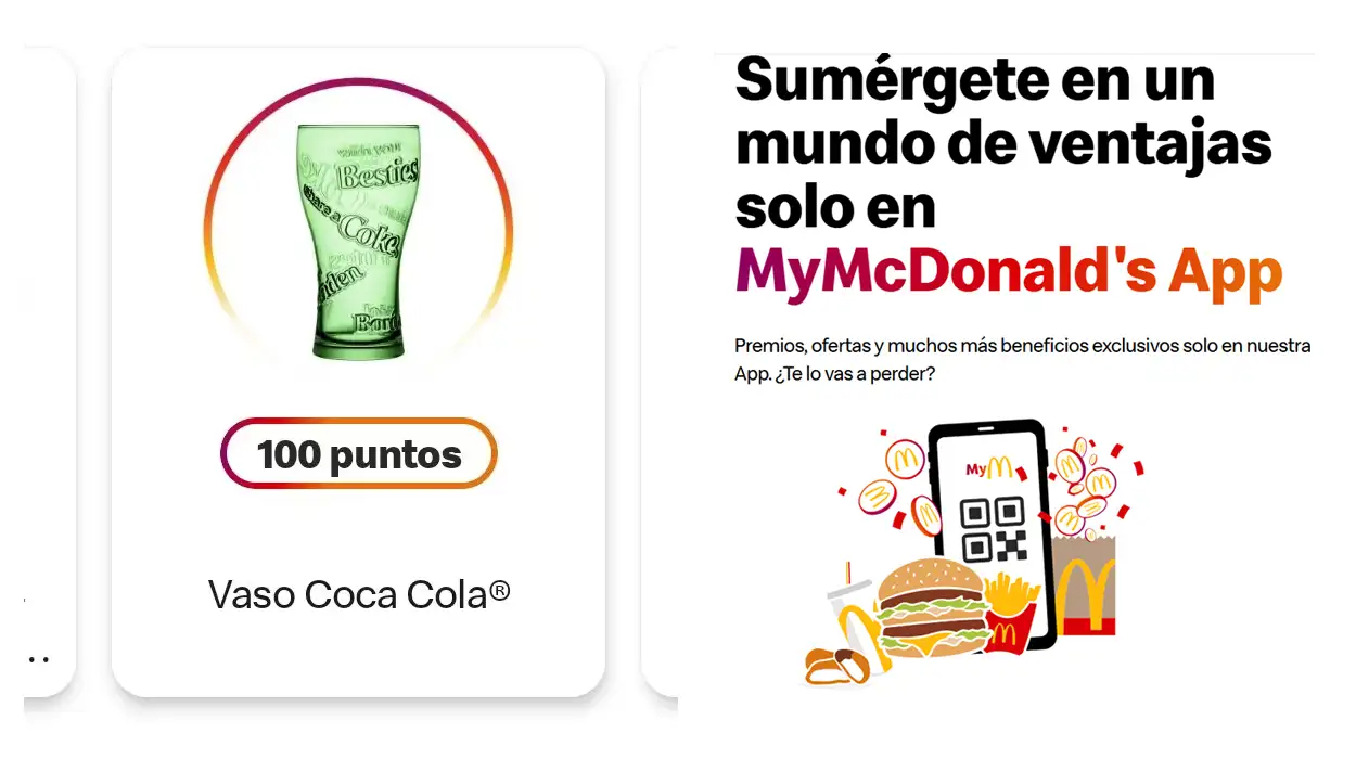 Vaso CocaCola de cristal por 100 puntos en McDonald’s para los usuarios de la app