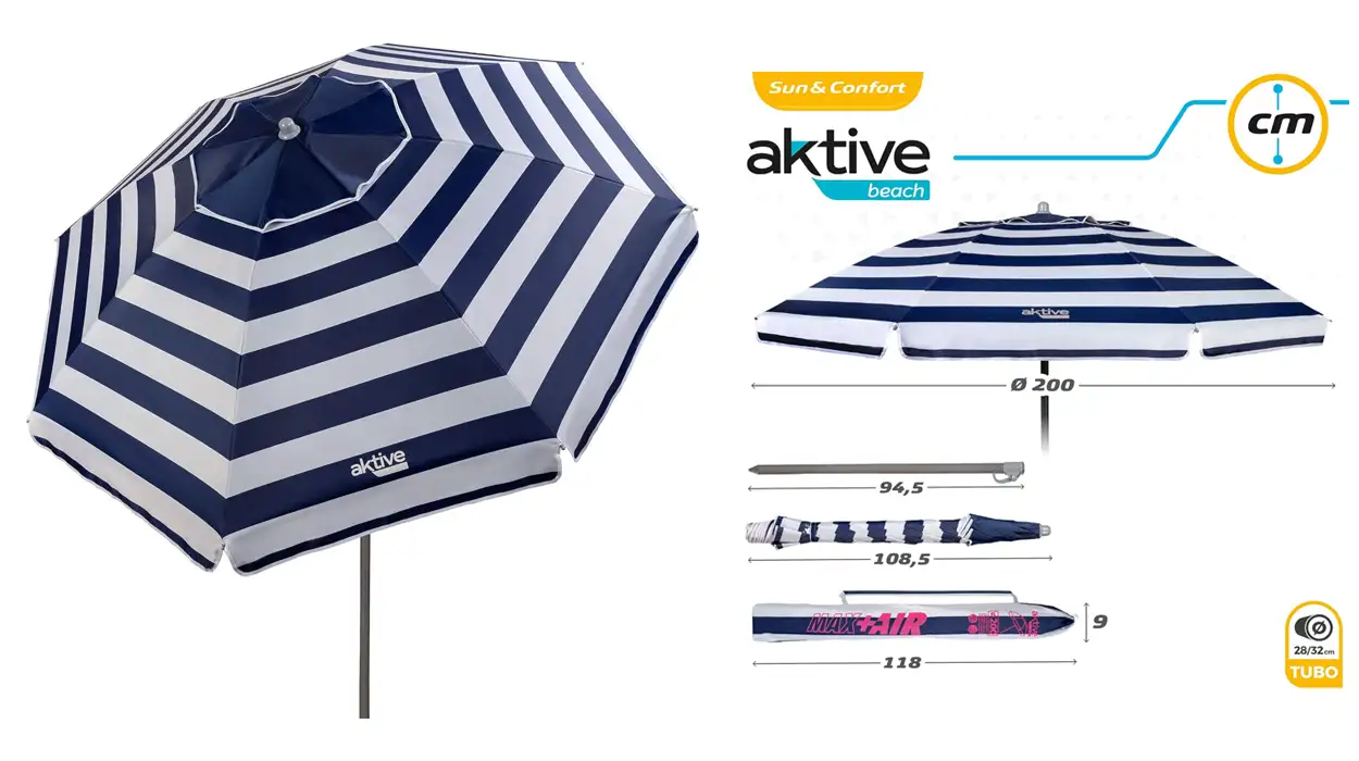 Chollo Sombrilla de playa grande Aktive 62224 de 200 cm por sólo 19,18€ (-23%)