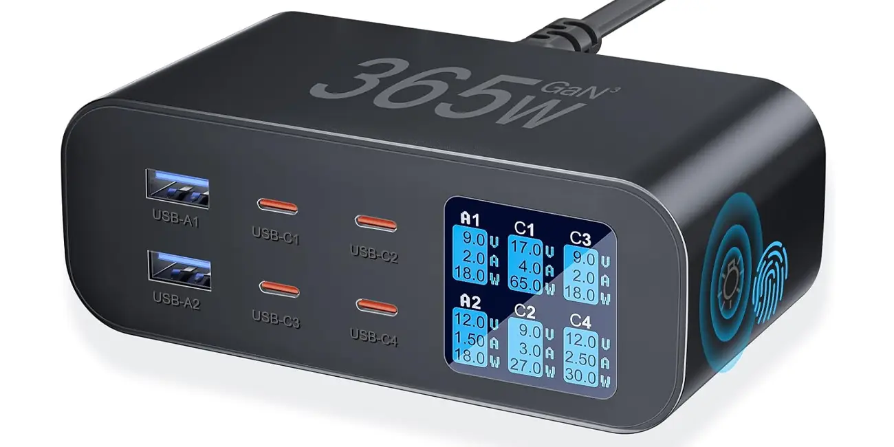 Chollo Cargador múltiple de sobremesa YSYFAD de 365W con 2x USB y 4x USB-C por sólo 23,90€ con cupón (-75%)