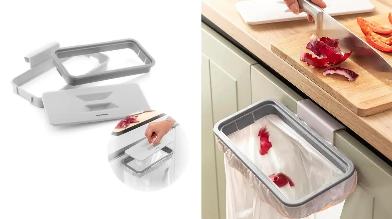 Este soporte de bolsas de basura para puertas de armario te va a facilitar mucho la vida en la cocina por muy poco dinero