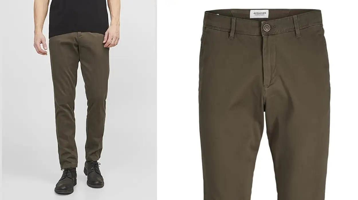 Los pantalones chinos más vendidos de Jack & Jones hoy están a un precio irresistible en color café ¡Corre a por ellos!