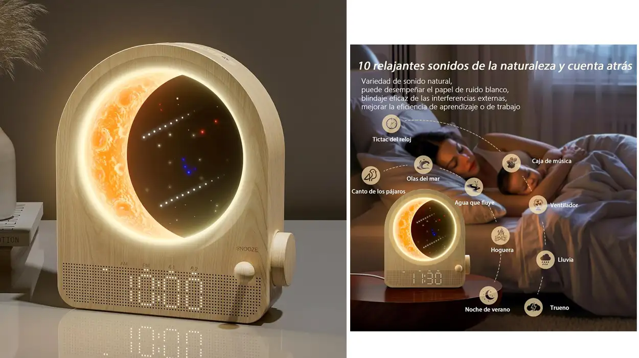 Chollo Reloj despertador y lámpara de luna Blonbar con sonidos naturales y luz regulable por sólo 39,99€ con envío gratis (-20%)