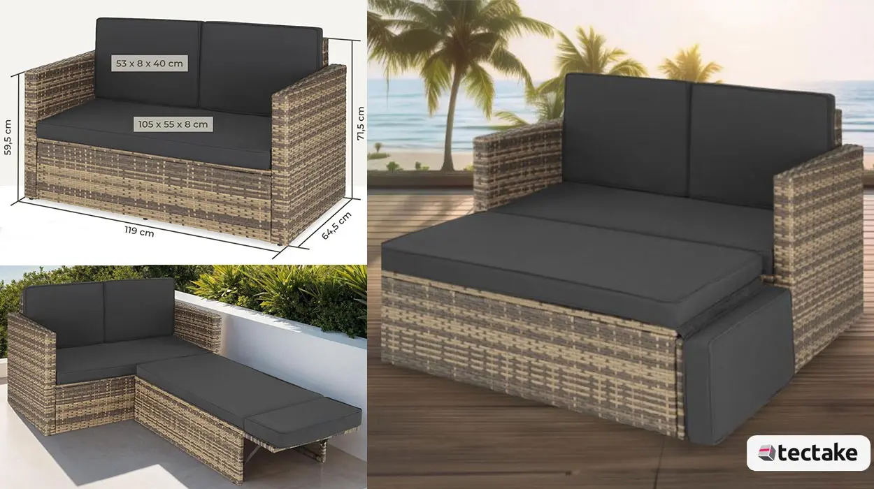 Chollazo Sofá de ratán TecTake Corfú de 2 plazas con reposapiés por sólo 164,79€ con envío gratis (-64%)