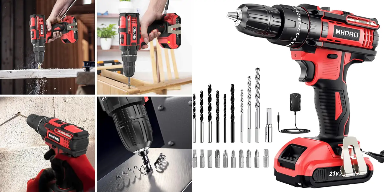 Aprovecha el 48% de descuento en este taladro MHPRO con batería, luz LED y varios accesorios ¡BRUTAL!