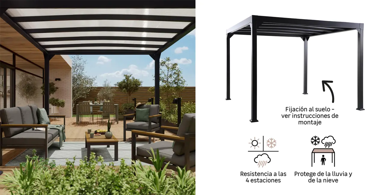 Chollo Pérgola de aluminio NATERIAL Borea de 300 x 300 cm por sólo 499€ con envío gratis (-67%)