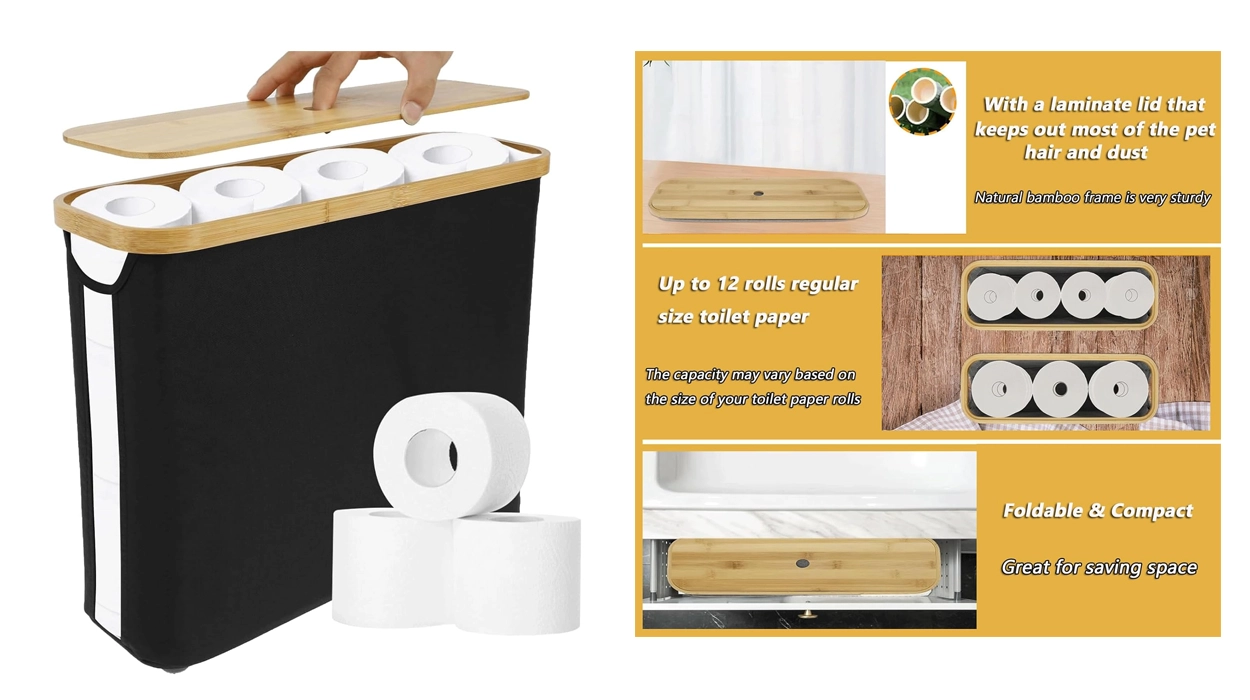 Chollo Cesta de almacenamiento con tapa para papel higiénico por sólo 19,97€