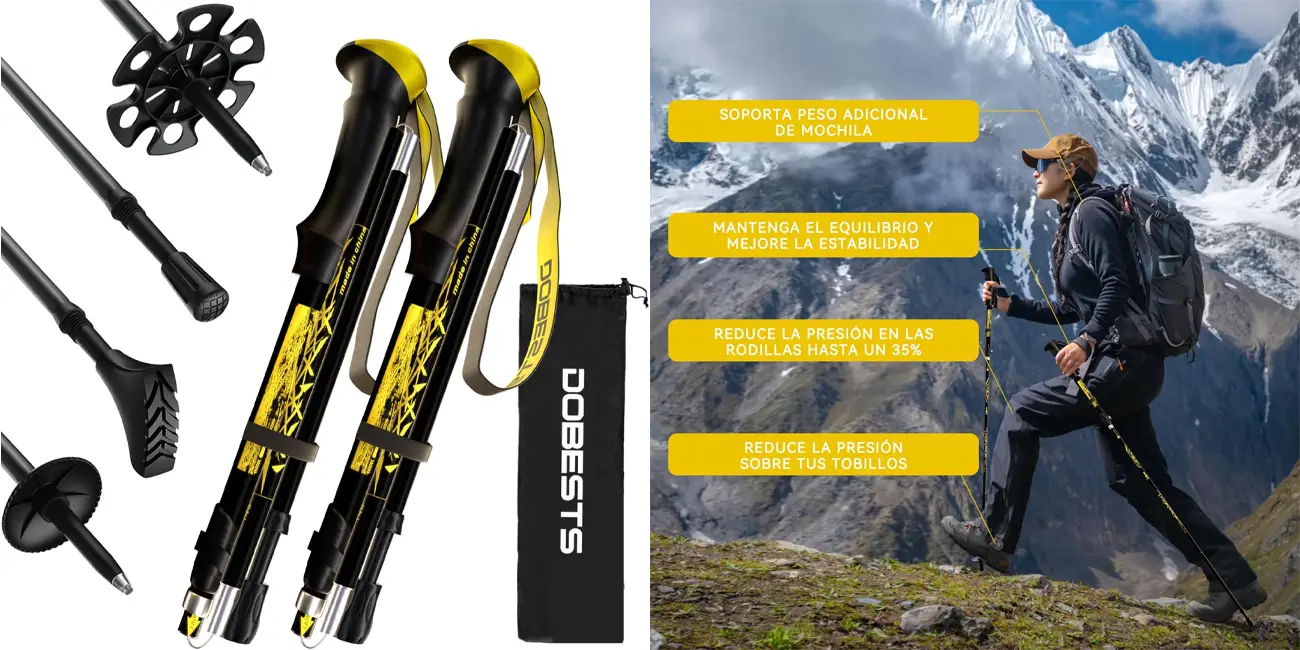 Chollo Pack 2x bastones de senderismo plegables DOBESTS de 110-130 cm por sólo 18,43€ (-31%)
