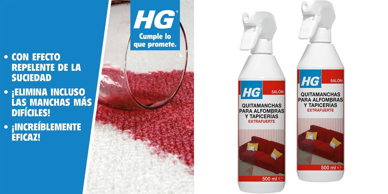 Chollo Pack 2x HG Quitamanchas extrafuerte para alfombras y tapicería de 500 ml por sólo 7,49€ con promo 50% de dto en la 2ª unidad