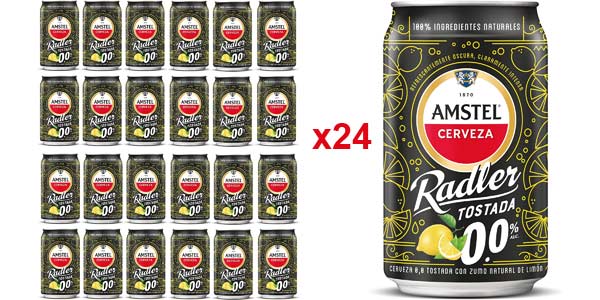 Chollo Pack x24 Cervezas sin alcohol Amstel Radler Tostada 0,0 con limón en lata de 33 cl por sólo 13,49€ (27% de descuento)