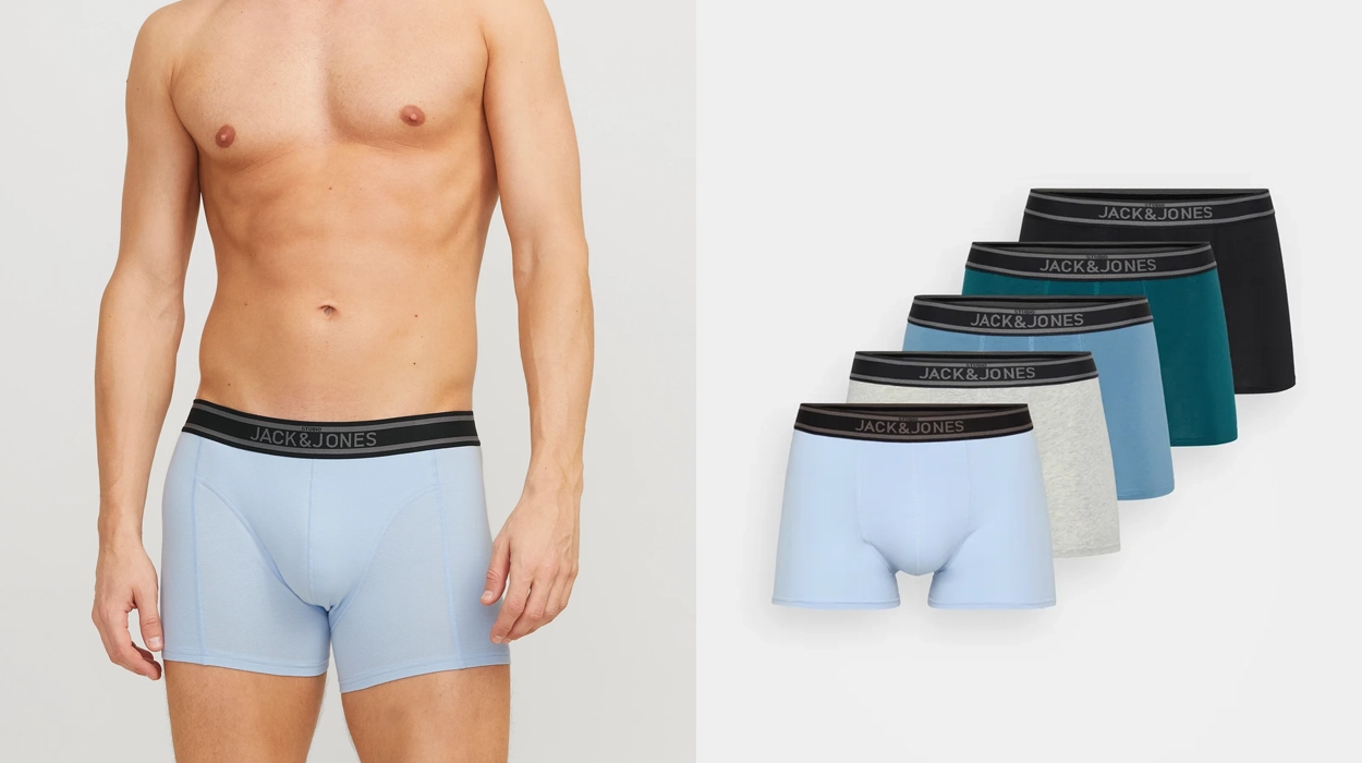 Chollazo Pack de 5 boxers Jack & Jones Jackyle Solid Trunks para hombre por sólo 14€ (-65%)
