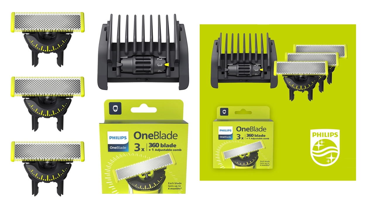 Chollo Pack de 3 cuchillas Philips OneBlade 360 + peine guía 5 en 1 por sólo 24,99€ (-42%)