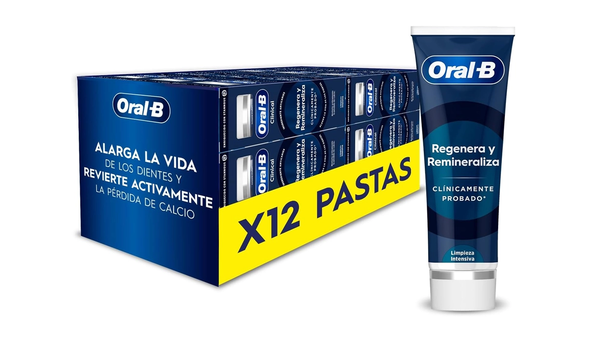 Chollo Pack de 12 pastas de dientes Oral-B Clinical Regenera y Remineraliza de 75 ml por sólo 29,99€ con envío gratis ¡2,49€ cada una!