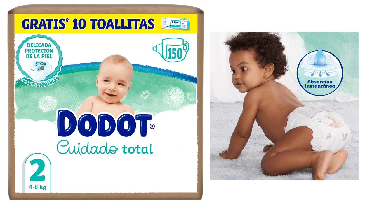 Llévate 150 pañales Dodot Cuidado Total talla 2 con toallitas de regalo al mejor precio con este ofertón de Amazon