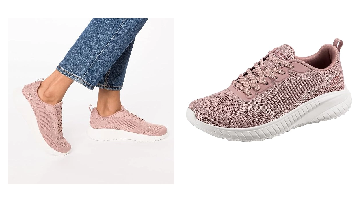 Chollo Zapatillas Skechers Bobs Squad Chaos Face Off rosas para mujer por sólo 39€ con envío gratis (-44%)