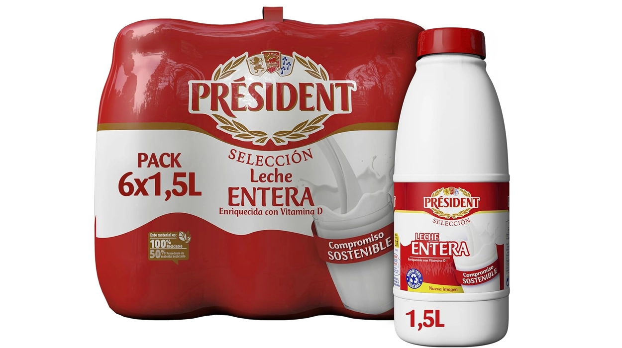 Chollo Pack de 6 botellas de leche entera President de 1,5 litros por sólo 8,46€ ¡1,41€ cada una!