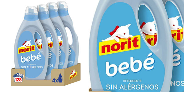 Chollo Pack x4 Detergente líquido Norit Bebé Sin Alérgenos para 128 lavados por sólo 15,16€ (23% de descuento)