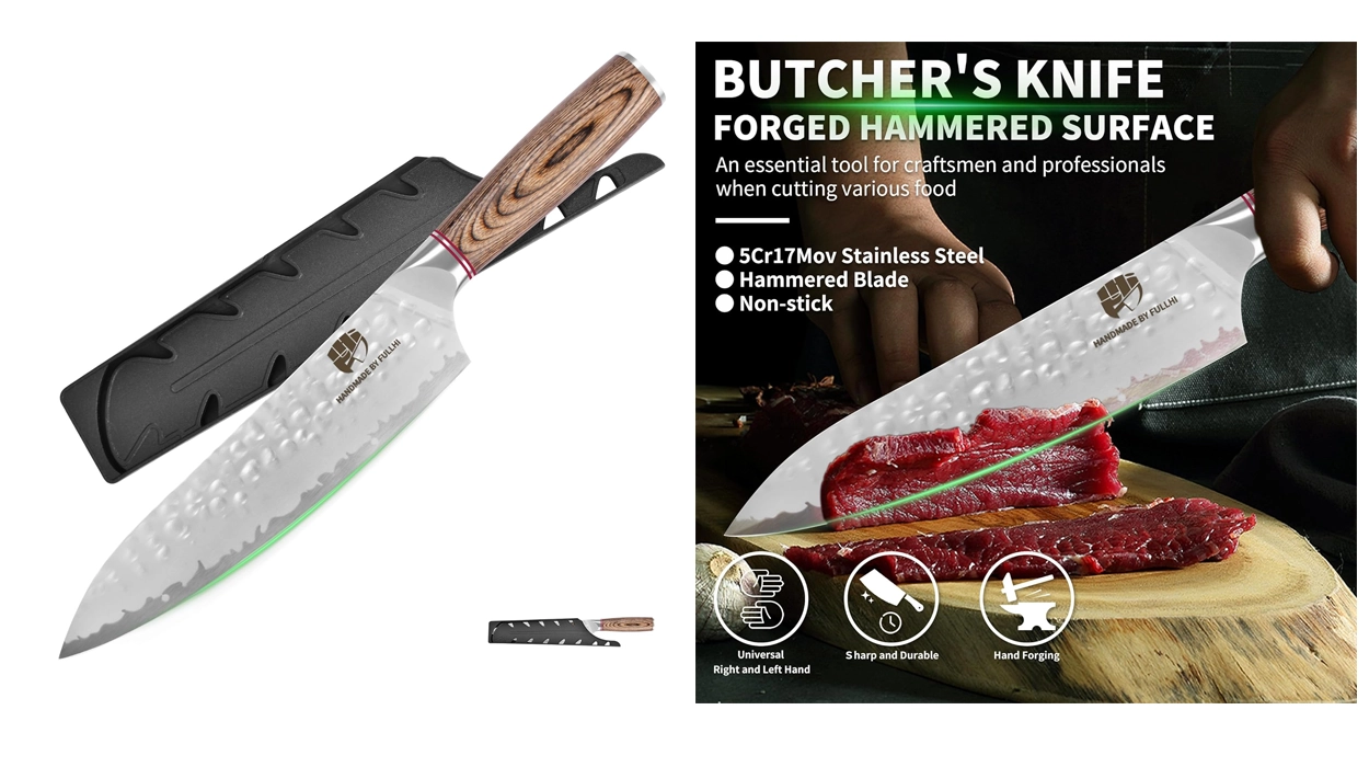 Chollo Cuchillo de cocinero Fullhi con hoja martillada por sólo 20,79€ con cupón (-20%)