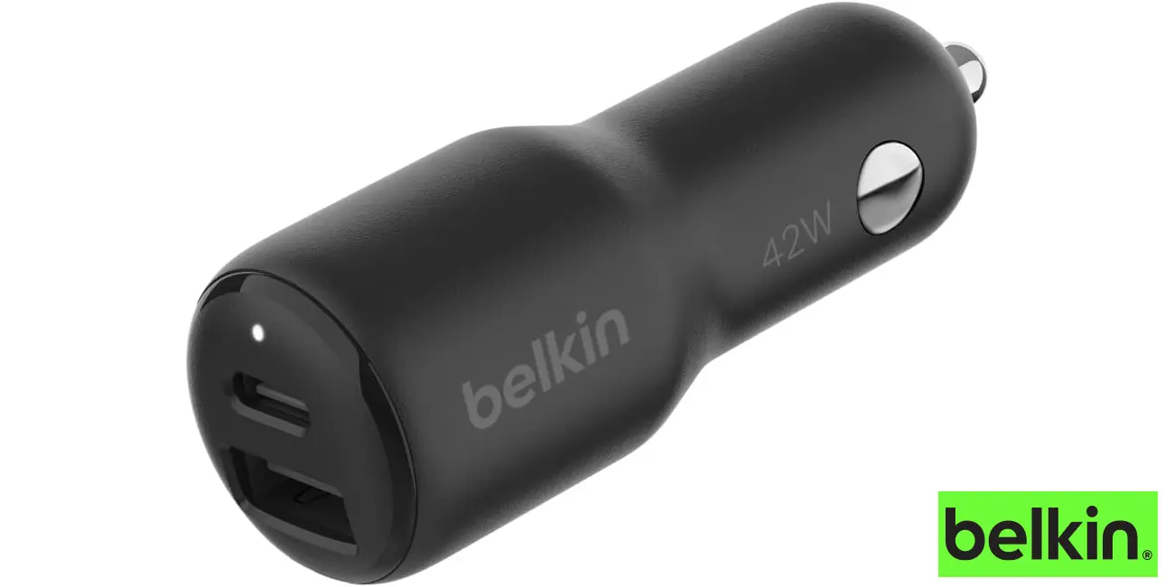Chollo Cargador dual Belkin BoostCharge de 42W con USB + USB-C para coche por sólo 12,99€ (-56%)