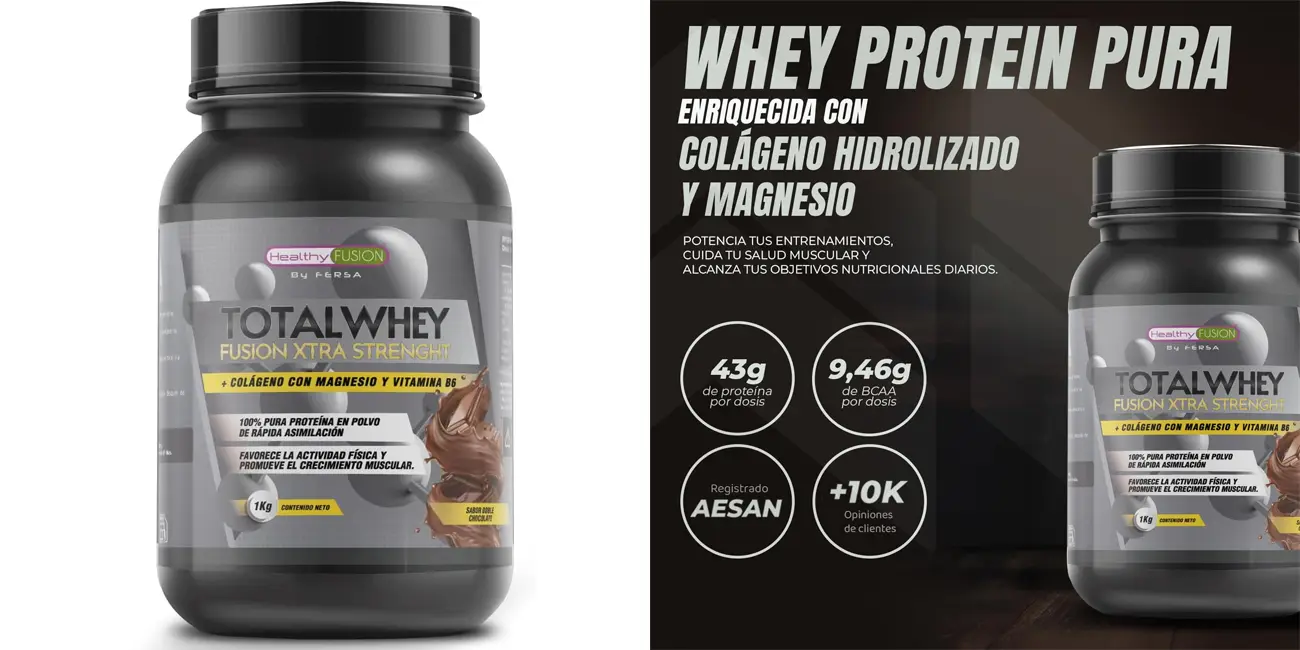 Chollo Suplemento Healthy Fusion Whey de colágeno y magnesio Doble Chocolate de 1 kg por sólo 20,93€ (-30%)