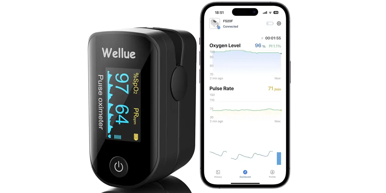 Chollo Pulsioxímetro de dedo WELLUE FS20FB con Bluetooth por sólo 10,99€ (-67%)