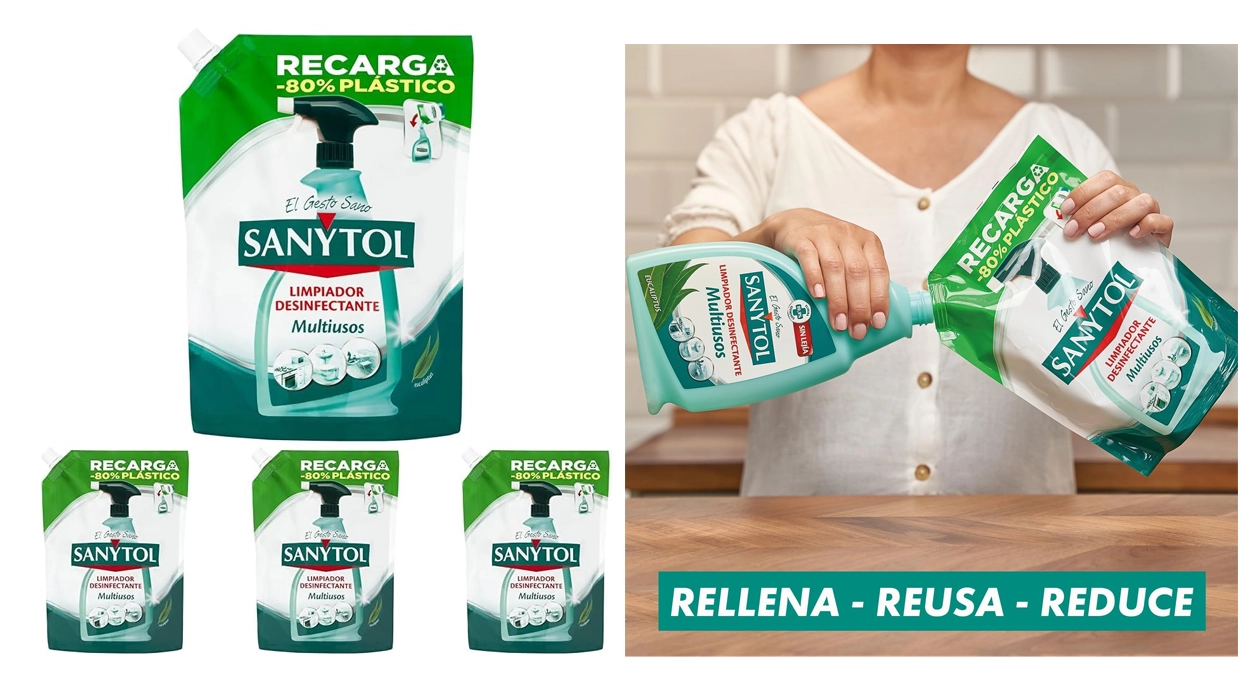 Chollo Pack de 4 recargas Sanytol Limpiador Desinfectante Multiusos Eucaliptus 750 ml por sólo 7,96€ ¡1,99€ cada uno!