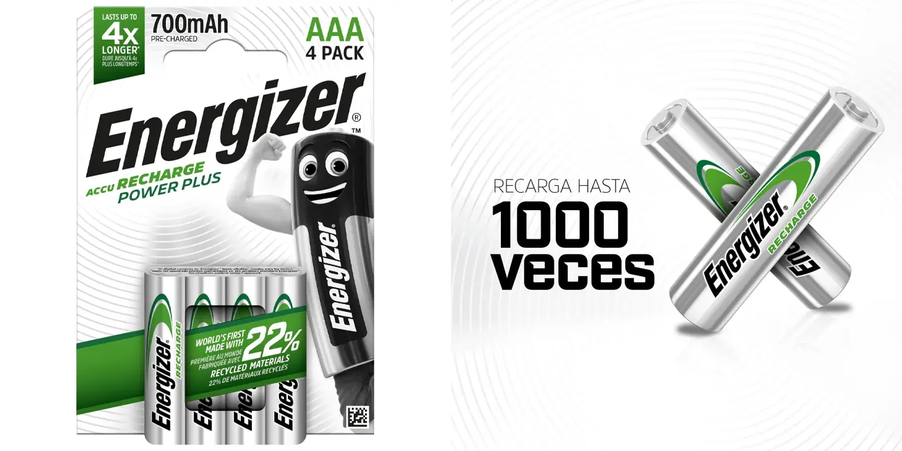Chollo Pack de 4 pilas AAA recargables Energizer Recharge Power Plus de 700 mAh
