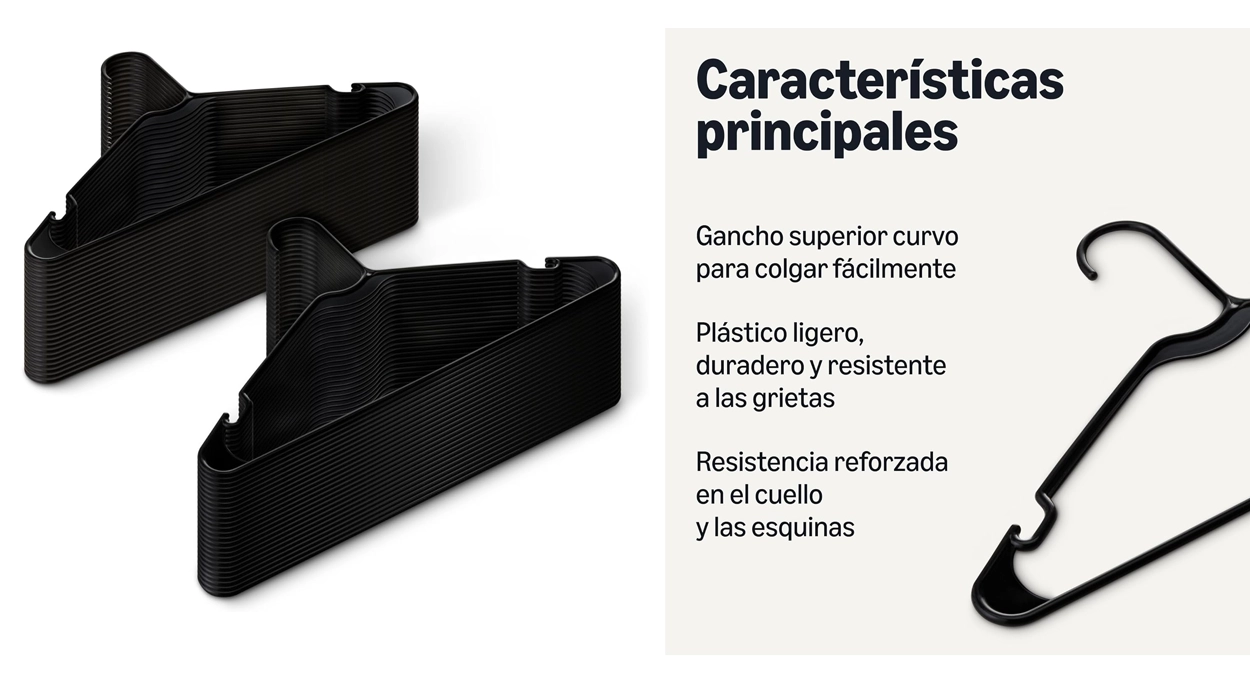 Chollo Paquete de 50 perchas de plástico Amazon Basics de color negro por sólo 14,58€ con cupón (-20%)