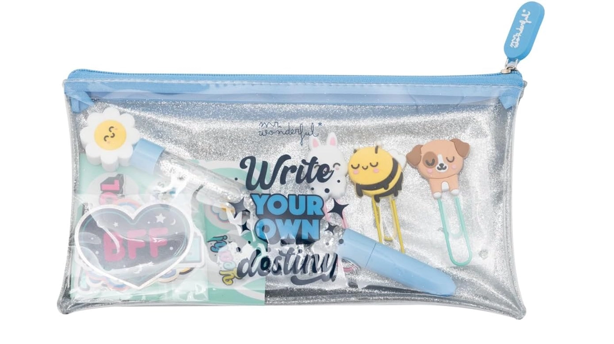 Chollo Set estuche Mr. Wonderful + boli + clips + pegatinas glitter “Write your own destiny” por sólo 7,96€ (-20%)