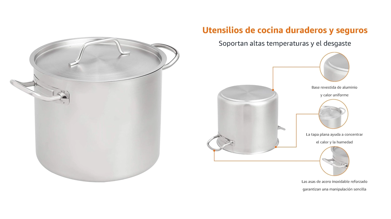 Chollo Olla Amazon Basics de acero inoxidable de 11,4 litros para cocinar a lo grande por sólo 27,06€ (-30%)