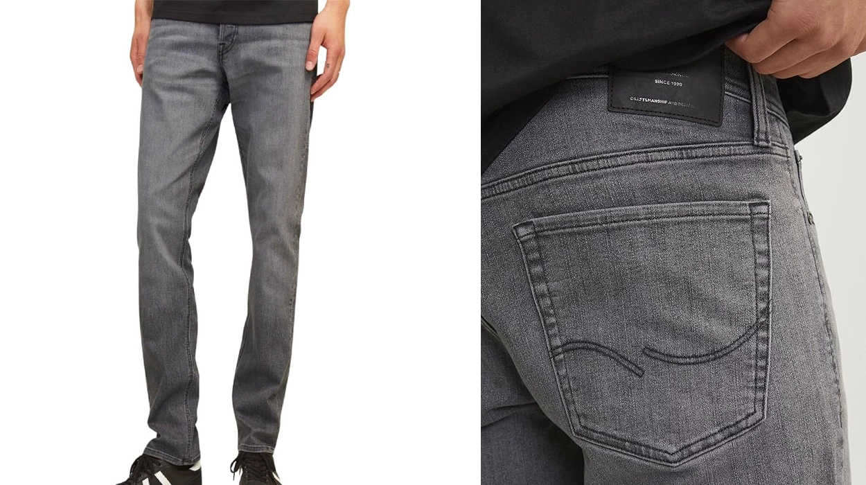 Hoy puedes cazar estos vaqueros Jack & Jones en color gris a un precio absolutamente demoledor