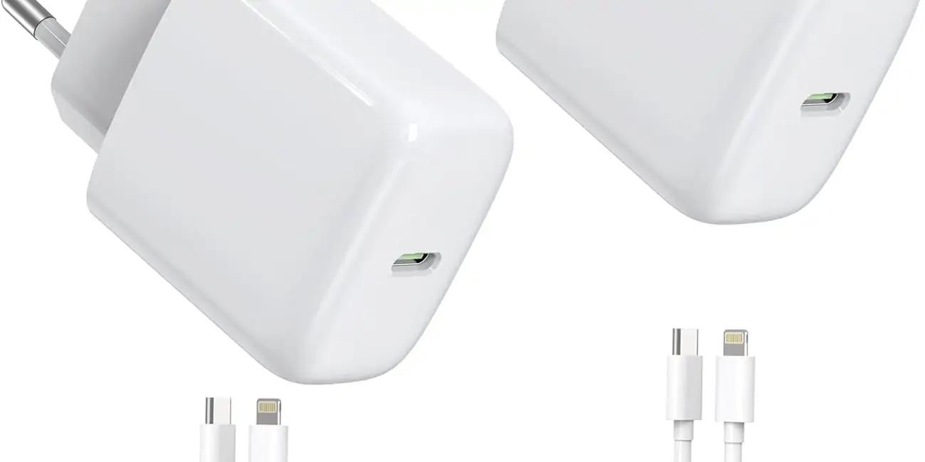 Chollo Pack de 2 cargadores de pared de 25W con carga rápida + cable USB-C por sólo 9,99€ (43% de descuento)