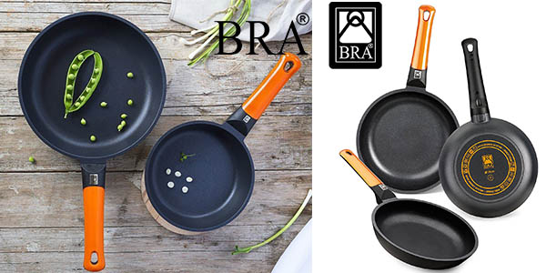 Chollo Pack x3 Sartenes Bra Efficient Orange de 18, 22 y 26 cm por sólo 51,99€ con envío gratis (57% de descuento)