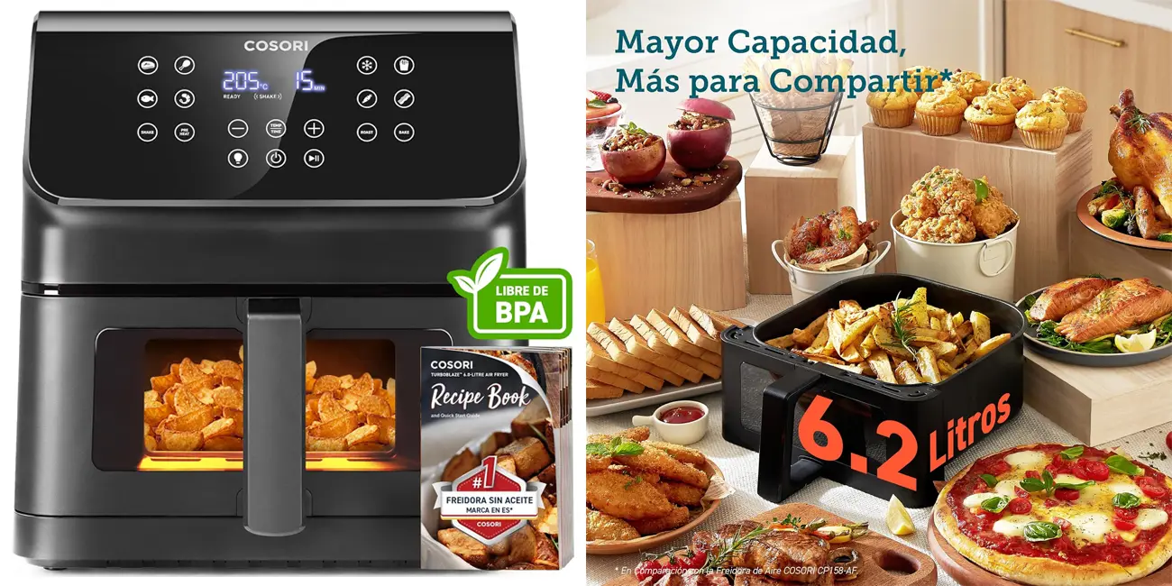 Chollo Freidora de aire Cosori 6,2L con ventana de 1700W por sólo 94,99€ con envío gratis (-37%)