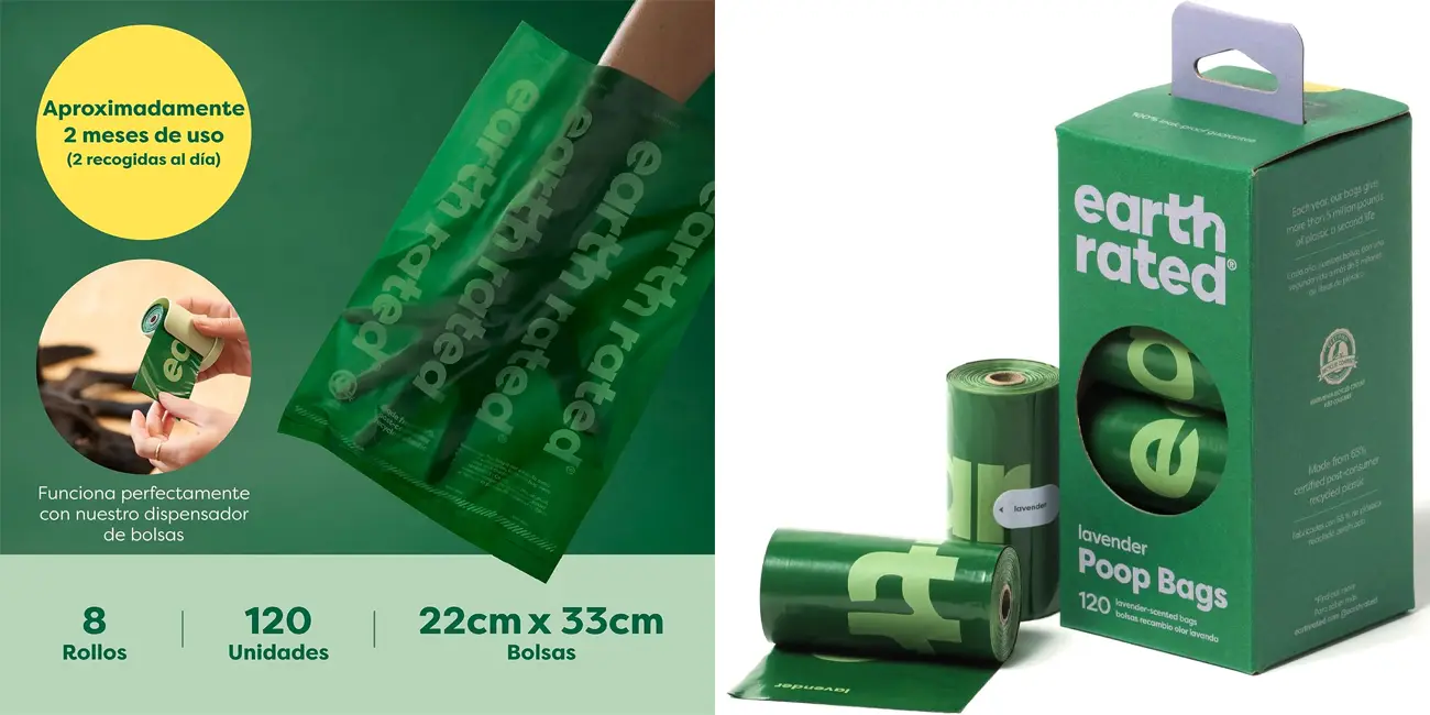 Chollo Pack x120 Bolsas Earth Rated para excrementos de perro por solo 3,85€ (52% de descuento)