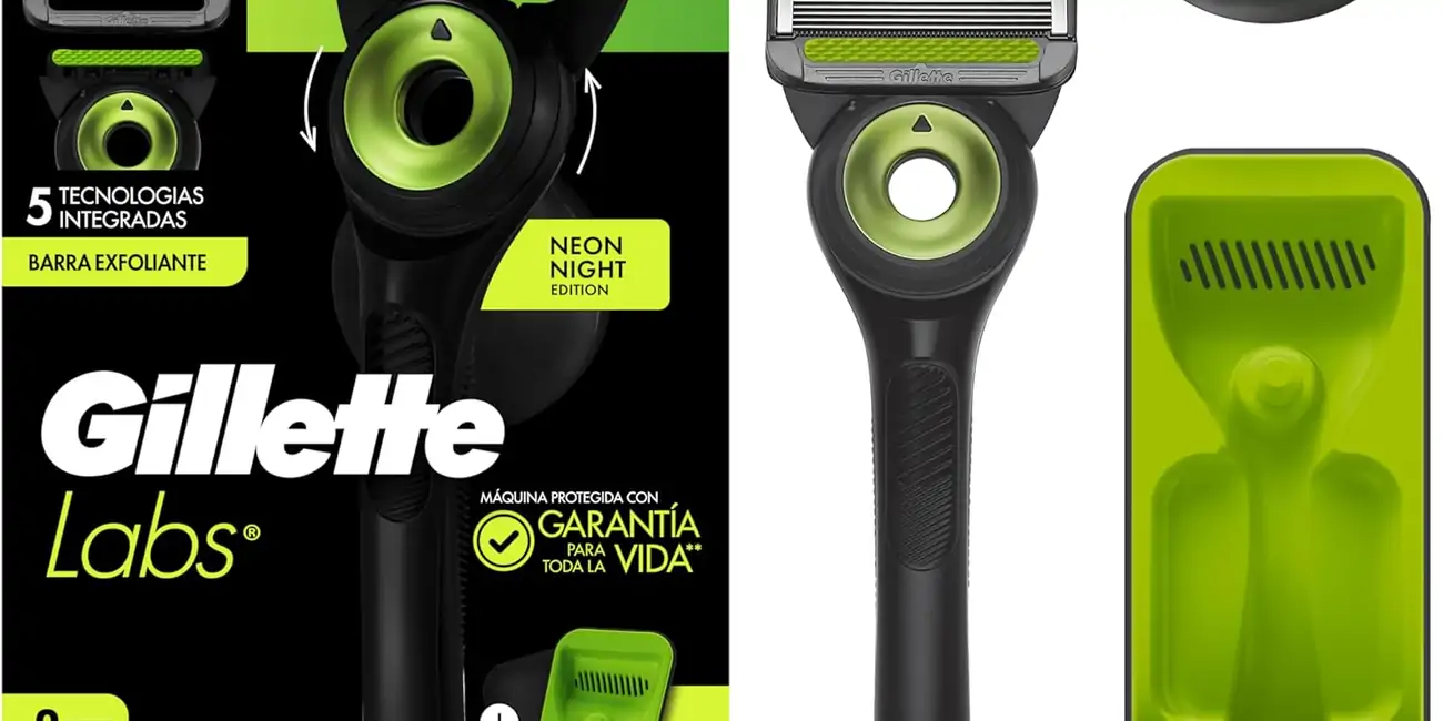 Chollo Maquinilla de afeitar GilletteLabs Neon Night Edition con 2 recambios, colgador de pared y estuche de viaje por sólo 18,99€ (30% de descuento)