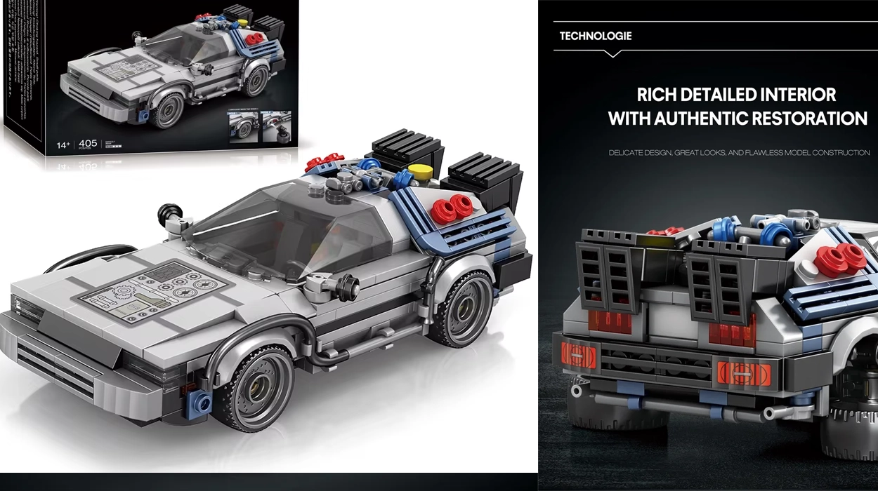 Este DeLorean de Regreso al Futuro en versión tipo LEGO de más de 400 piezas quedará genial en tu estantería por menos de 9€
