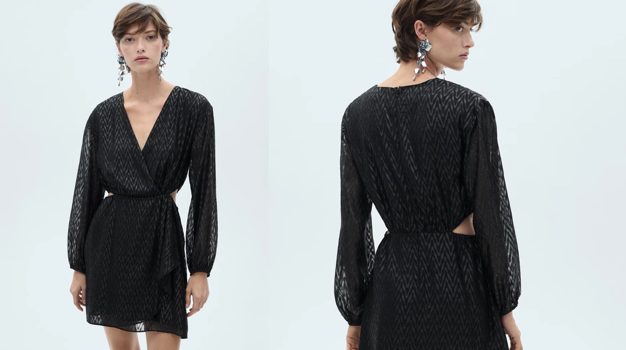 Mango Outlet liquida este vestido corto cruzado con aberturas laterales ideal para eventos u ocasiones especiales: ¡Sólo 5,99€!