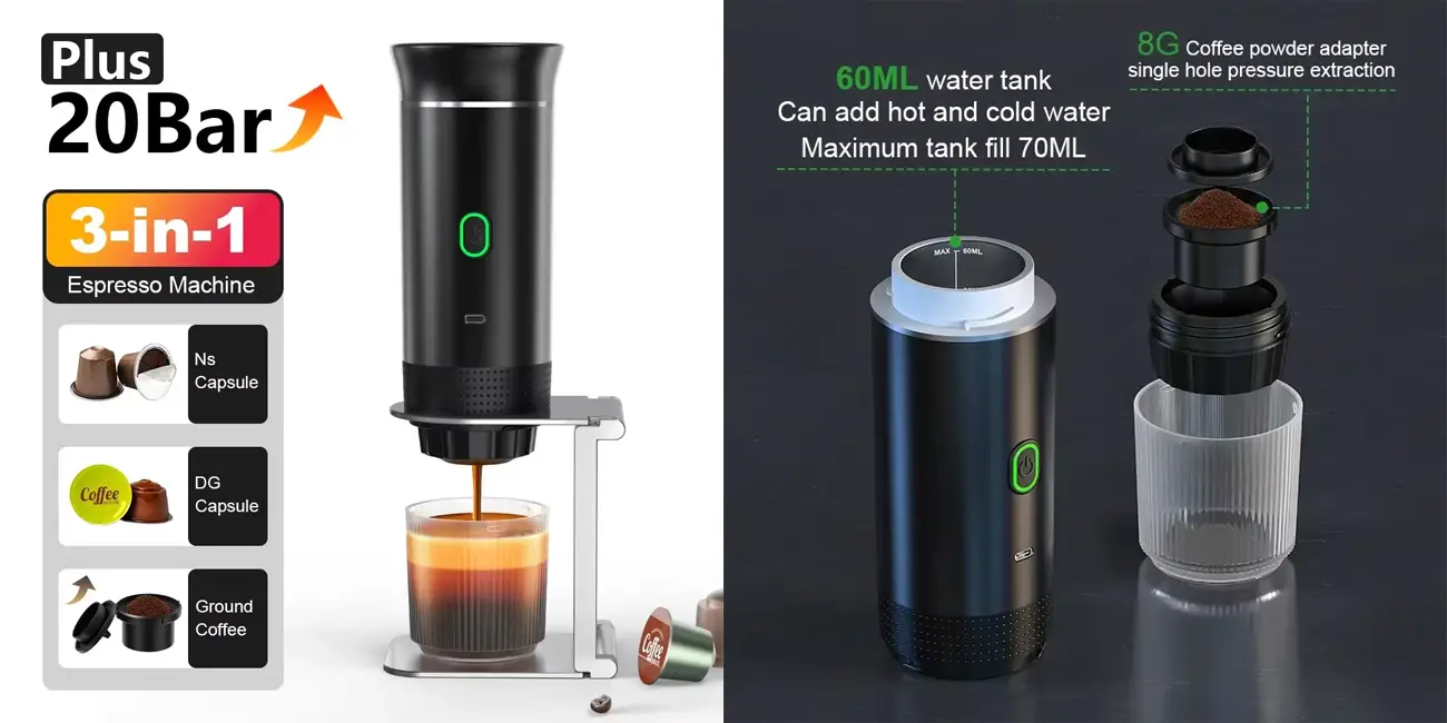 Chollo Cafetera Espresso portátil eléctrica DENOKIN por sólo 19,43€ y envío gratis con cupón (-61%)