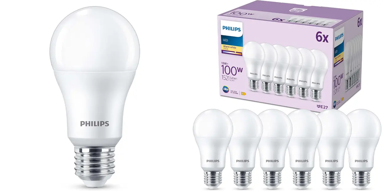 Chollo Pack de 6 bombillas LED Philips E27 de luz blanca neutra por sólo 9,99€ (-41%)